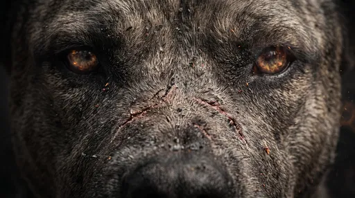 Macro Close-Up of Scarred Hellhound Face