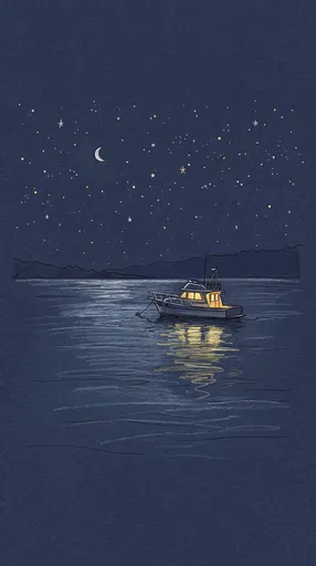 Anchored Cabin Cruiser Under Starry Night