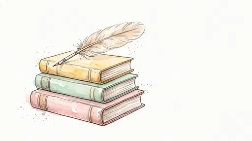 Watercolor Stack of Books with Quill