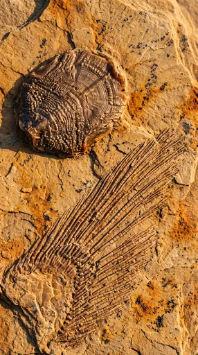 Fossilized Fish Scale and Fin in Shale