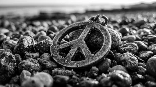 Monochrome Weathered Peace Pendant on Pebbles