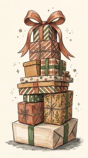 Hand-Drawn Stack of Wrapped Holiday Presents