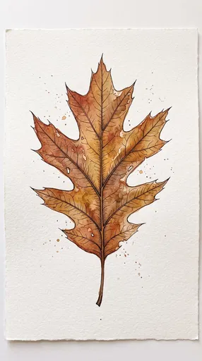 Watercolor and Ink Red Oak Leaf Illustration