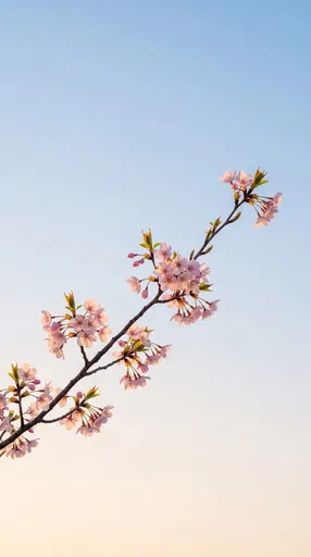 Cherry Blossom Branch Against Pastel Sky