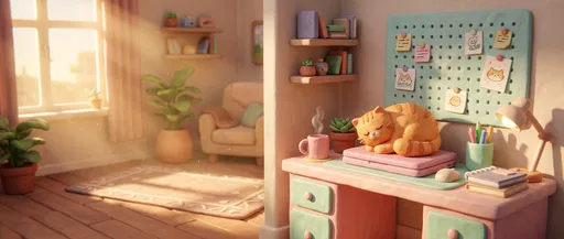 Clay Cat Sleeping on Laptop at Desk