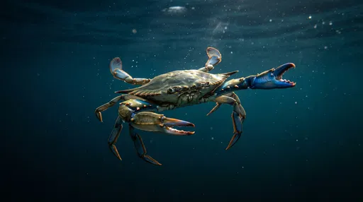 Atlantic Blue Crab Swimming in Deep Water