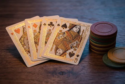 Gold Queen Playing Cards and Poker Chips