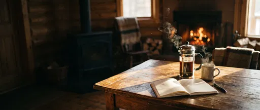 Cozy Cabin Morning Coffee and Notebook
