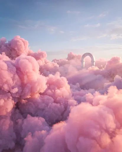 White Archway in Fluffy Pink Clouds