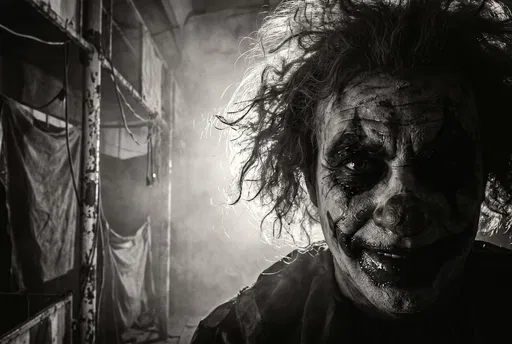 Monochrome Portrait of Creepy Backlit Clown