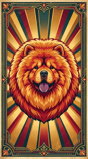 Vintage Chow Chow Sunburst Poster Illustration