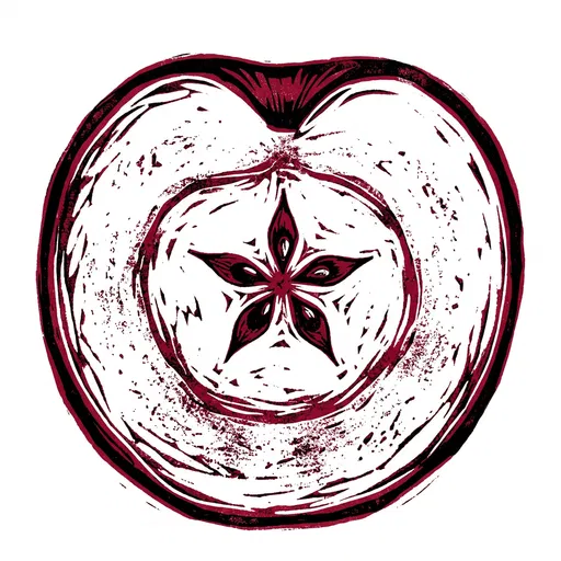 Crimson Linocut Sliced Apple Illustration