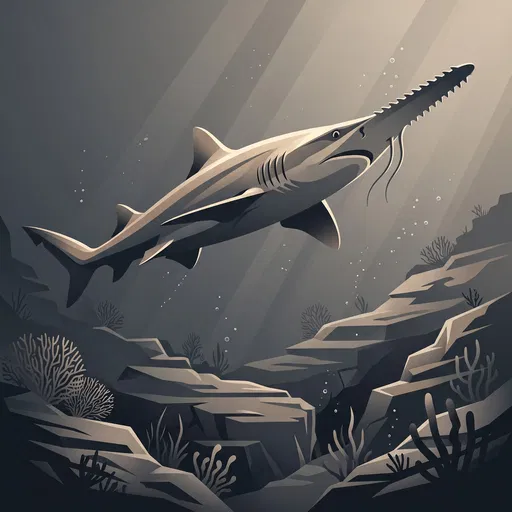 Vector Illustration of Sawshark Above Reef