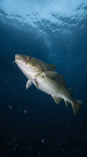 Atlantic Cod Swimming in Deep Water