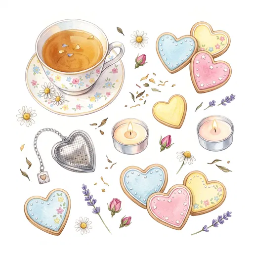 Watercolor Tea and Heart Cookies Clipart
