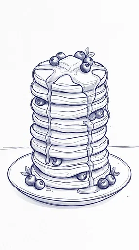 Indigo Line Art Blueberry Pancake Stack