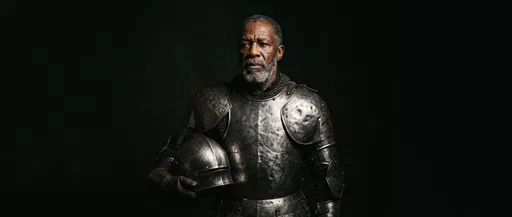 Older Black Medieval Knight Studio Portrait