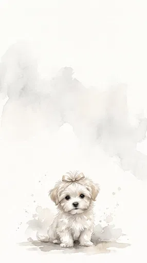 Watercolor Maltese Puppy With Beige Bow