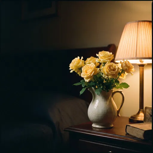 Yellow Roses by Warm Bedside Lamp