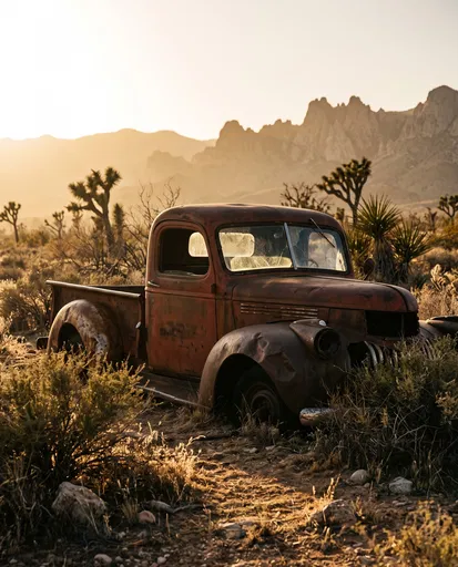 Abandoned Rusted Pickup Truck in Desert