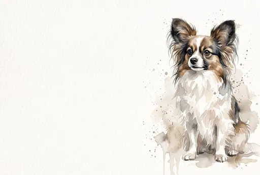 Watercolor Illustration of Sitting Papillon Dog