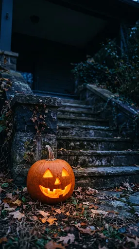 Glowing Jack-O'-Lantern by Stone Steps