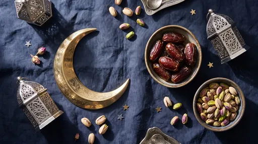 Eid Flat Lay with Crescent and Dates