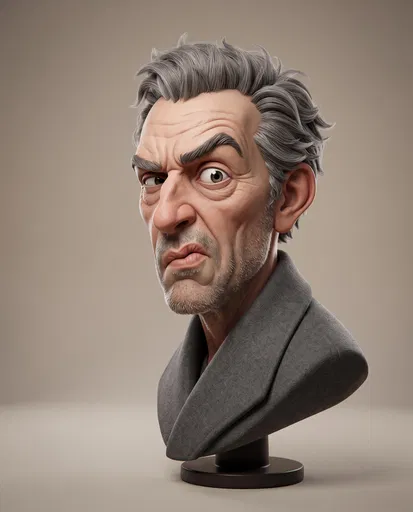 Stylized 3D Bust of Skeptical Man