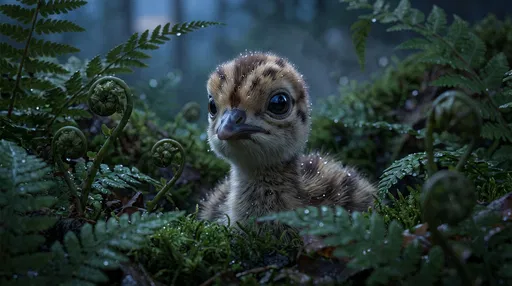 Young Turkey Poult in Mossy Ferns