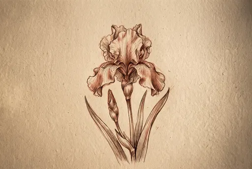 Vintage Sepia Bearded Iris Botanical Drawing