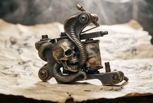 Custom Brass Skull and Snake Tattoo Machine