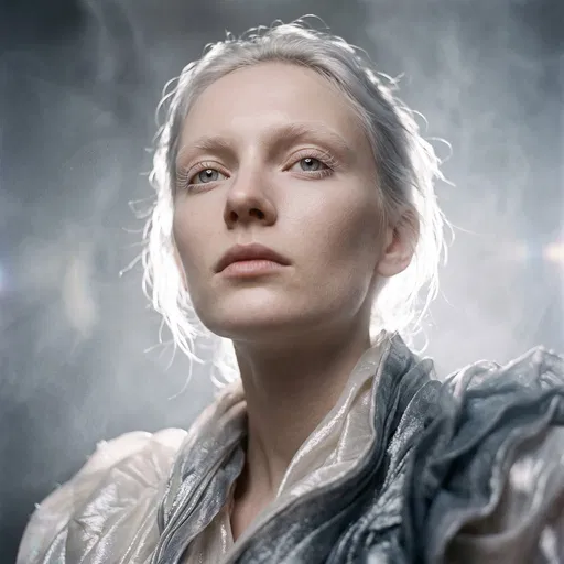 Low-Angle Portrait of Pale Woman in Haze