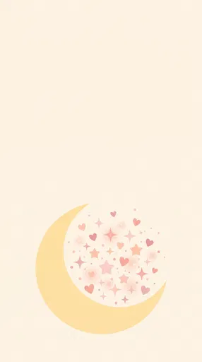 Pastel Crescent Moon With Hearts and Stars