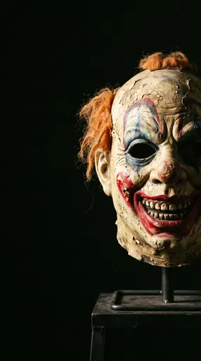 Weathered Vintage Clown Mask on Stand