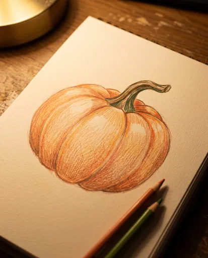 Colored Pencil Pumpkin Sketch on Desk