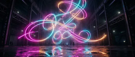 Monumental Neon Light Sculpture in Warehouse