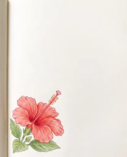 Colored Pencil Red Hibiscus Corner Illustration