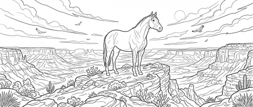 Horse On Canyon Ridge Coloring Page