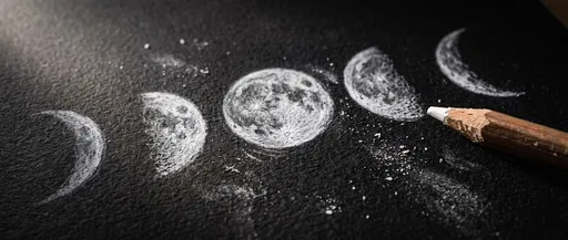 White Charcoal Moon Phases on Black Paper