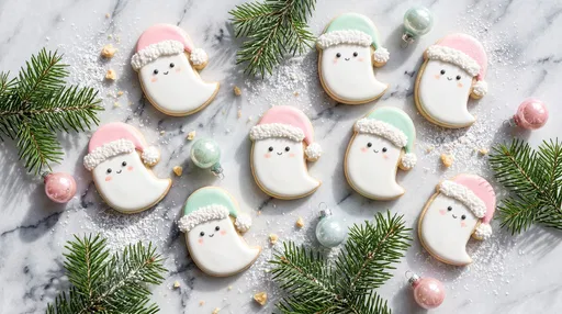 Pastel Christmas Ghost Sugar Cookies Flat Lay