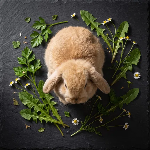 Top-Down Fawn Lop Bunny with Herbs