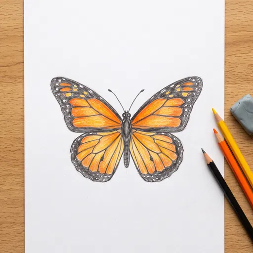 Colored Pencil Monarch Butterfly Sketch