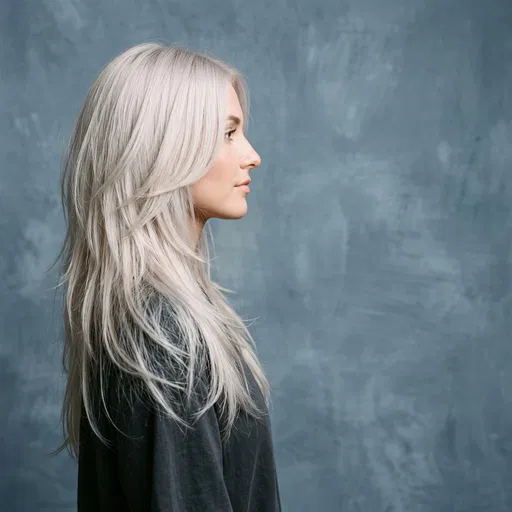 Profile of Woman with Layered Platinum Hair