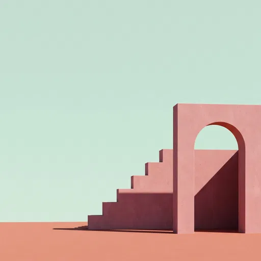 Minimalist Terracotta Archway and Stepped Wall