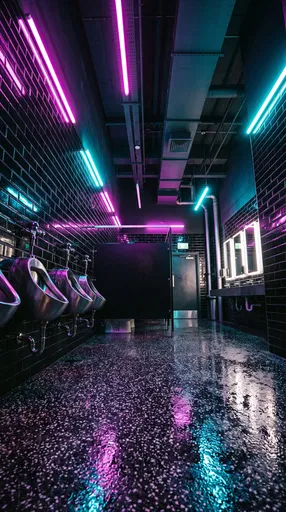 Neon Lit Nightclub Men's Restroom