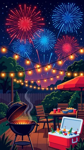 Backyard Fourth of July Fireworks Illustration
