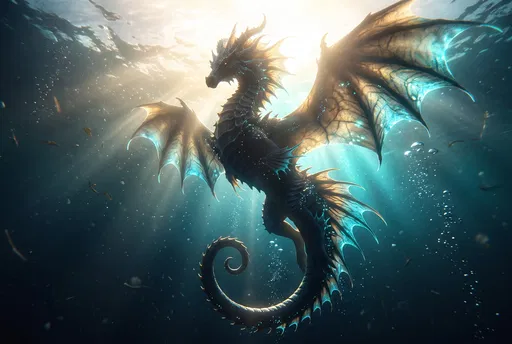 Mythical Winged Dragon Seahorse Underwater