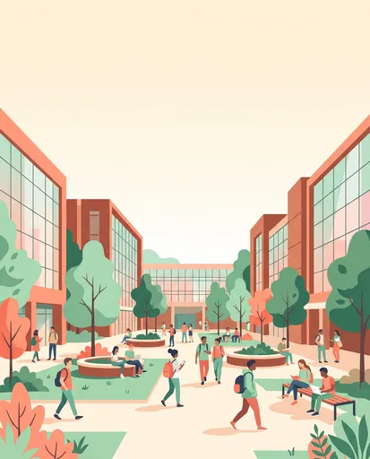Flat Illustration of University Campus Courtyard