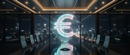 Holographic Euro Symbol in Modern Boardroom