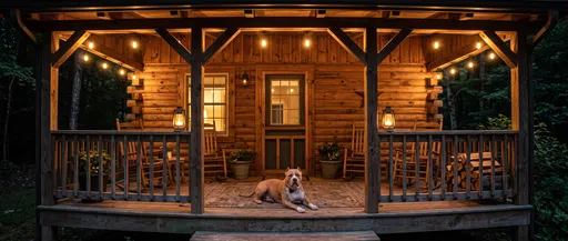 Dog Resting on Cozy Cabin Porch